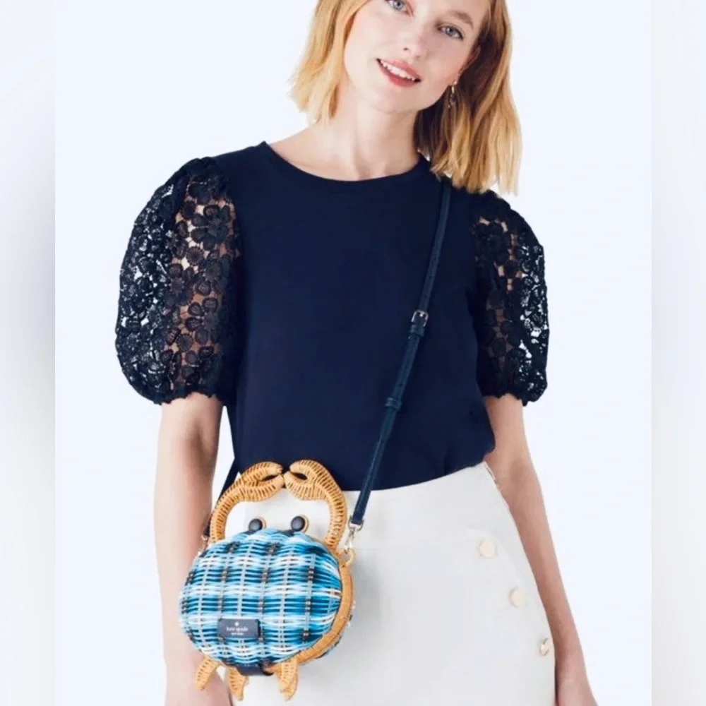 NWT kate spade Blue Crab wicker Woven Crossbody Bag purse 🦀 - Picture 3 of 4
